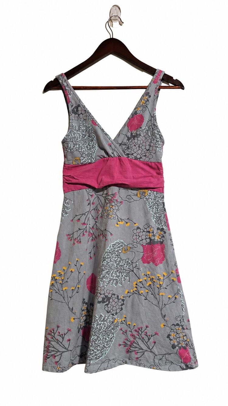 Patagonia Margot Dress Womens S Gray Pink Floral Organic Cotton Sleeveless